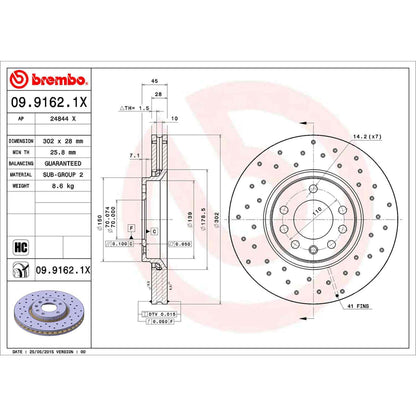 Brembo OE Brembo 03-11 Saab 9-3 Front Premium Xtra Cross Drilled UV Coated Rotor 09.9162.1X