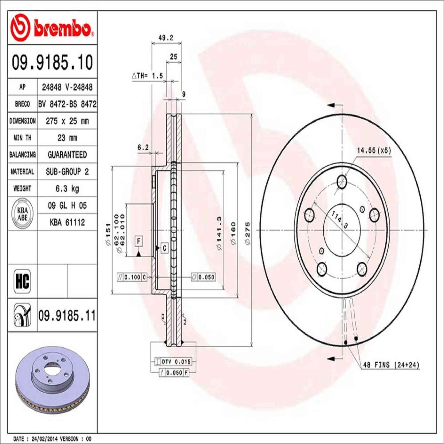 Brembo Disc Brake Rotor 09.9185.11