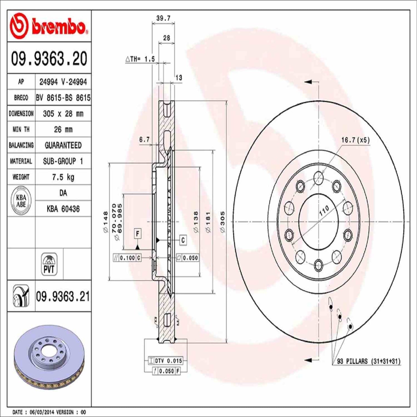 Brembo Disc Brake Rotor 09.9363.21