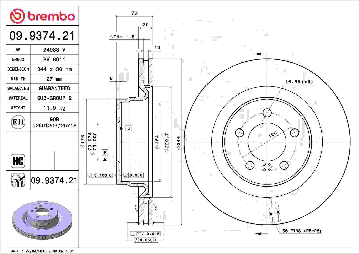 Brembo Disc Brake Rotor 09.9374.21