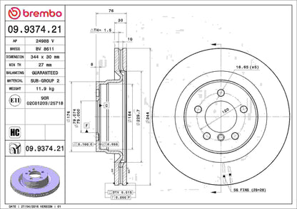Brembo Disc Brake Rotor 09.9374.21
