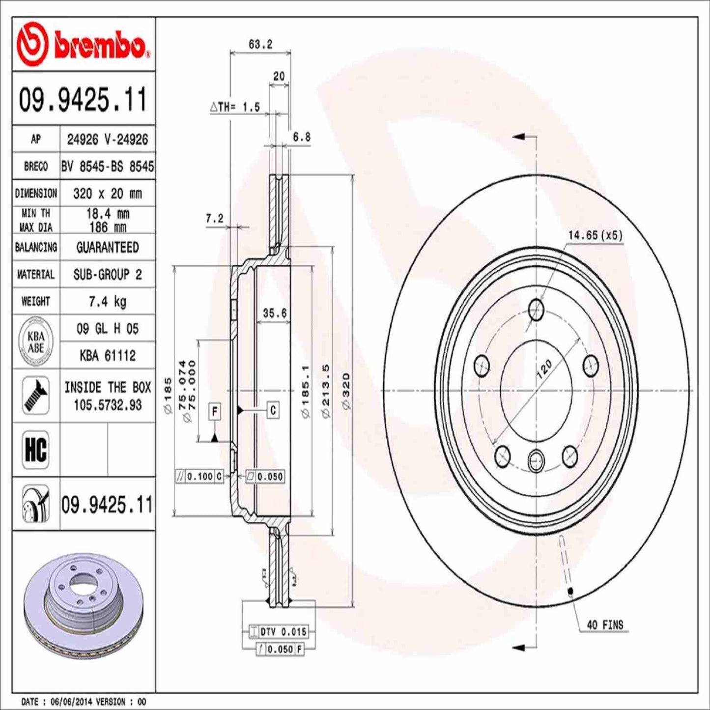 Brembo Disc Brake Rotor 09.9425.11