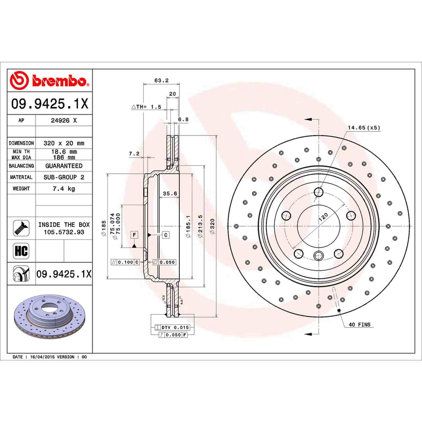 Brembo Disc Brake Rotor 09.9425.1X