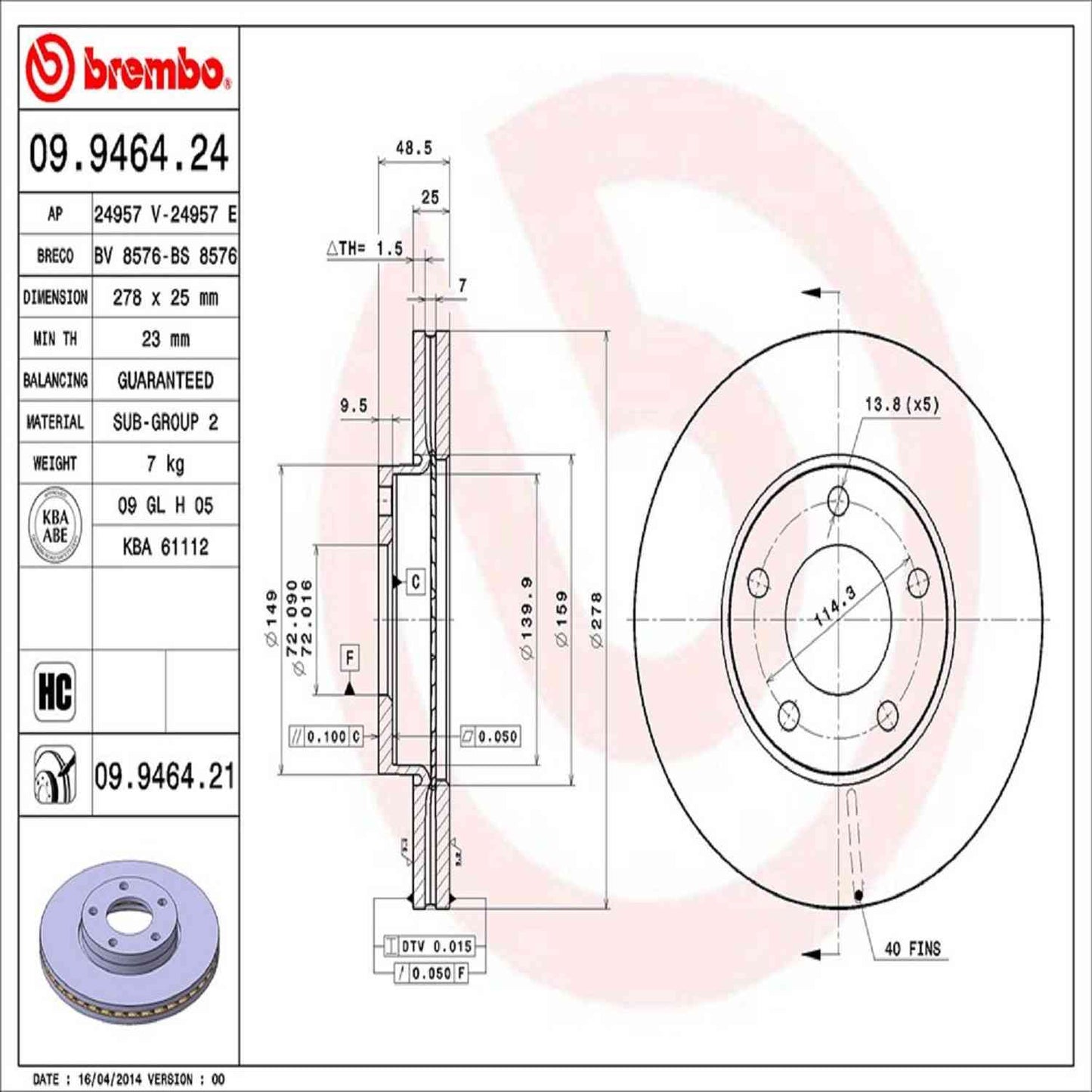 Brembo Disc Brake Rotor 09.9464.21