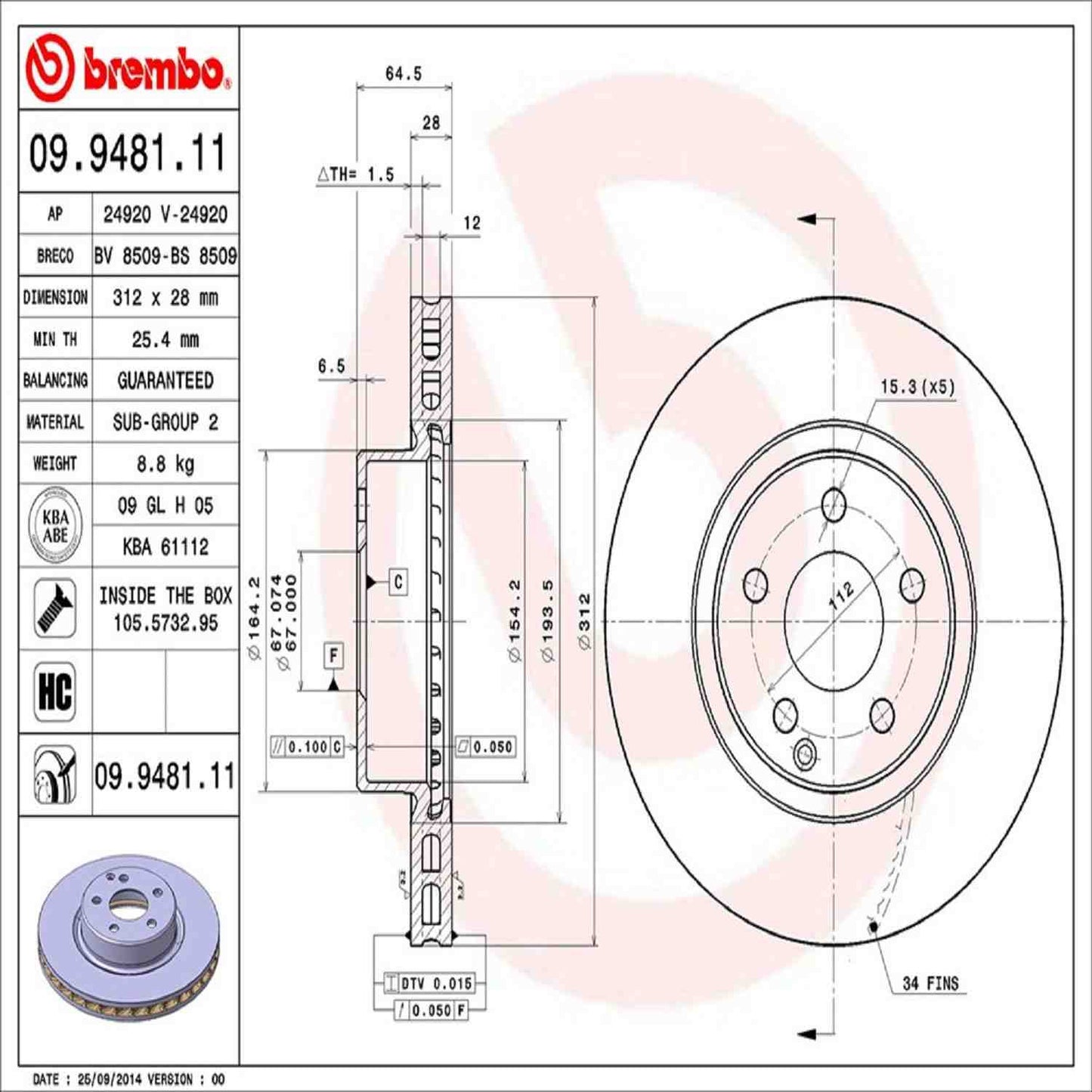 Brembo Disc Brake Rotor 09.9481.11