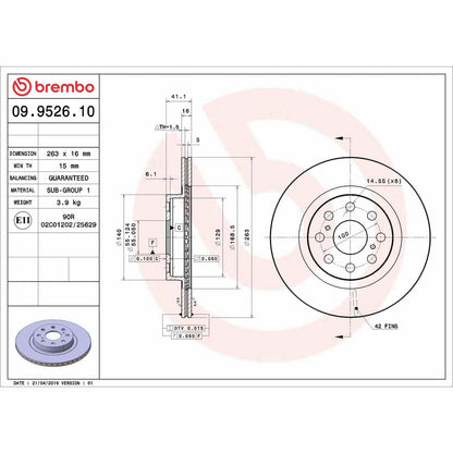 Brembo OE Brembo 00-05 Toyota MR2 Spyder Rear Premium OE Equivalent Rotor 09.9526.10