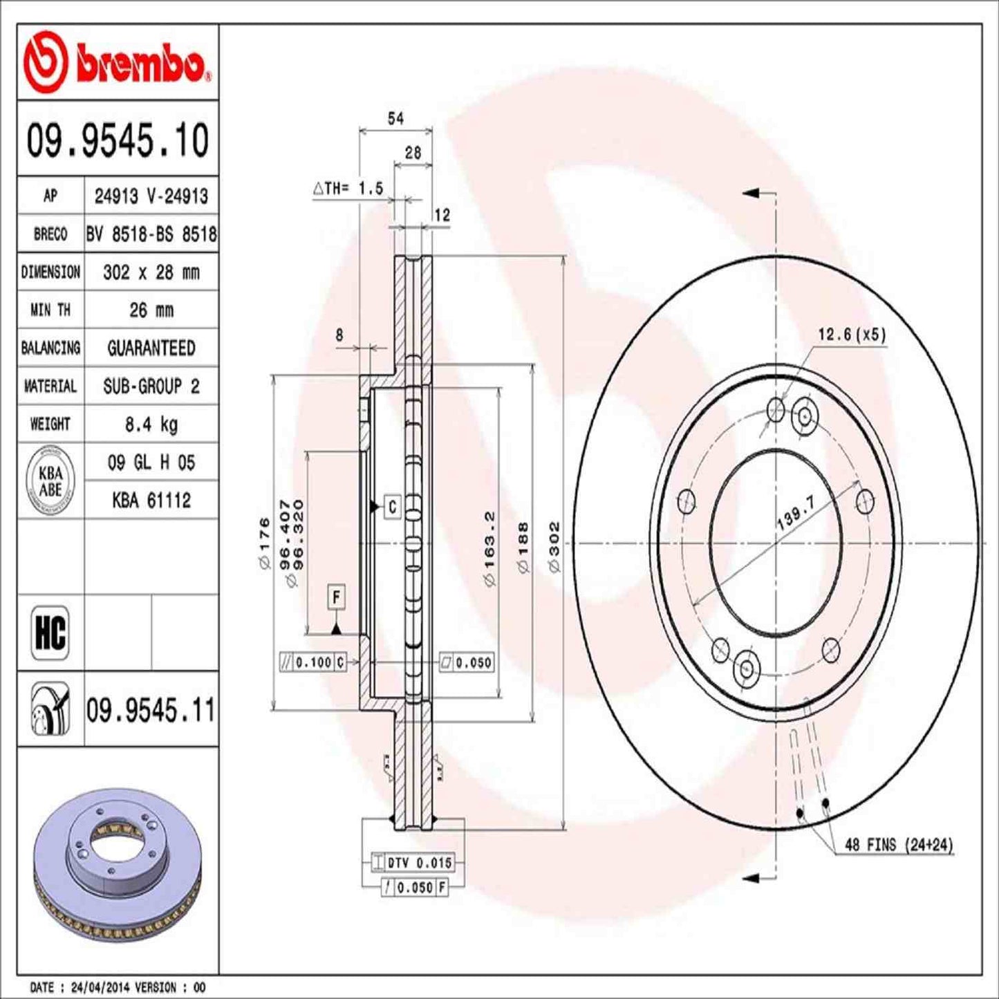 Brembo Disc Brake Rotor 09.9545.11