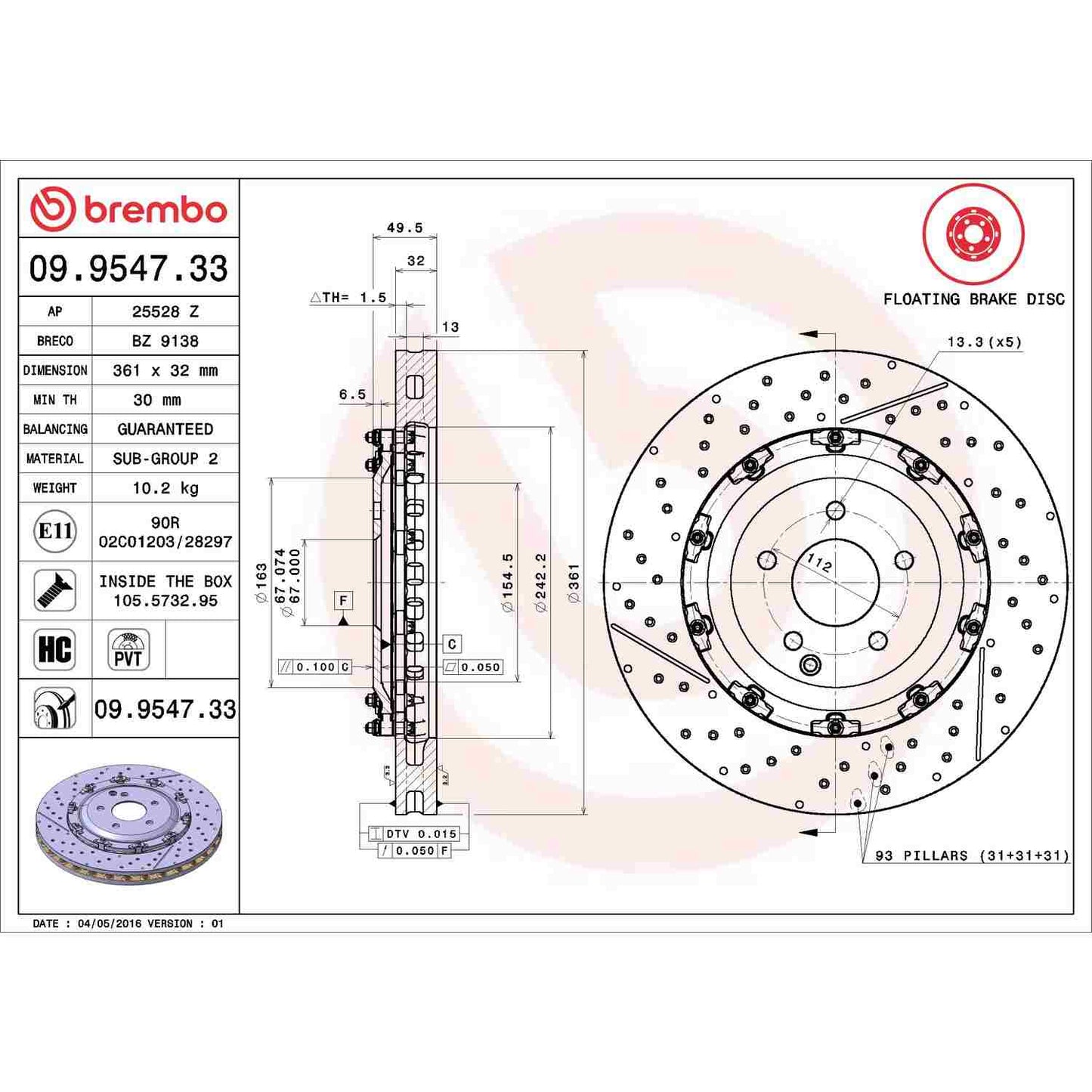 Brembo Disc Brake Rotor 09.9547.33