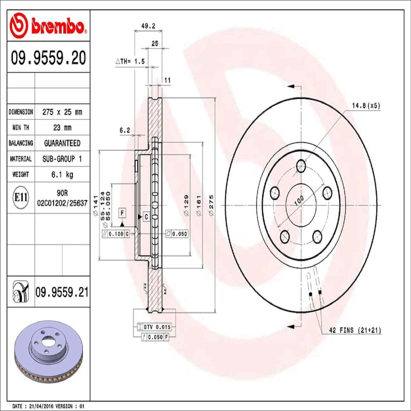 Brembo Disc Brake Rotor 09.9559.21