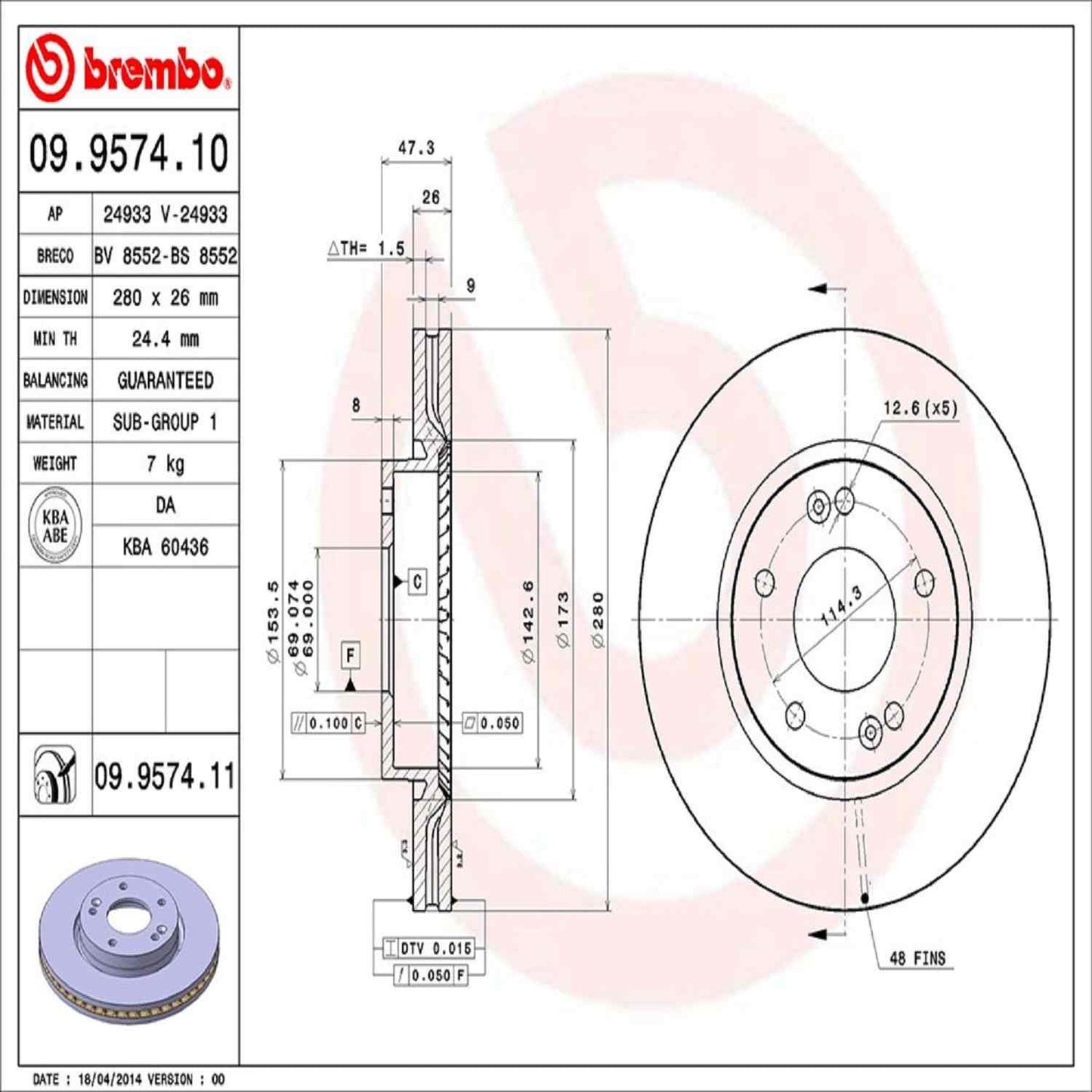 Brembo Disc Brake Rotor 09.9574.11