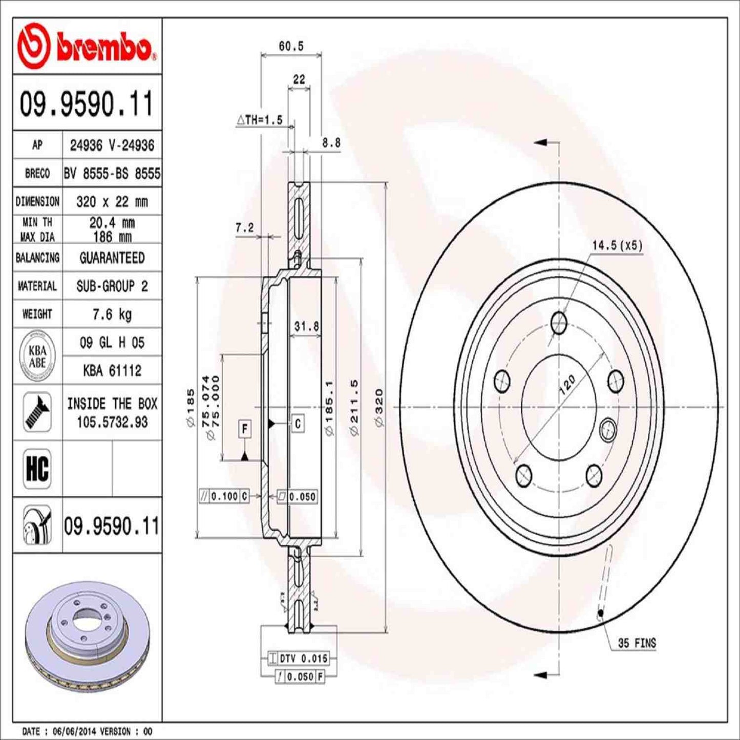 Brembo Disc Brake Rotor 09.9590.11