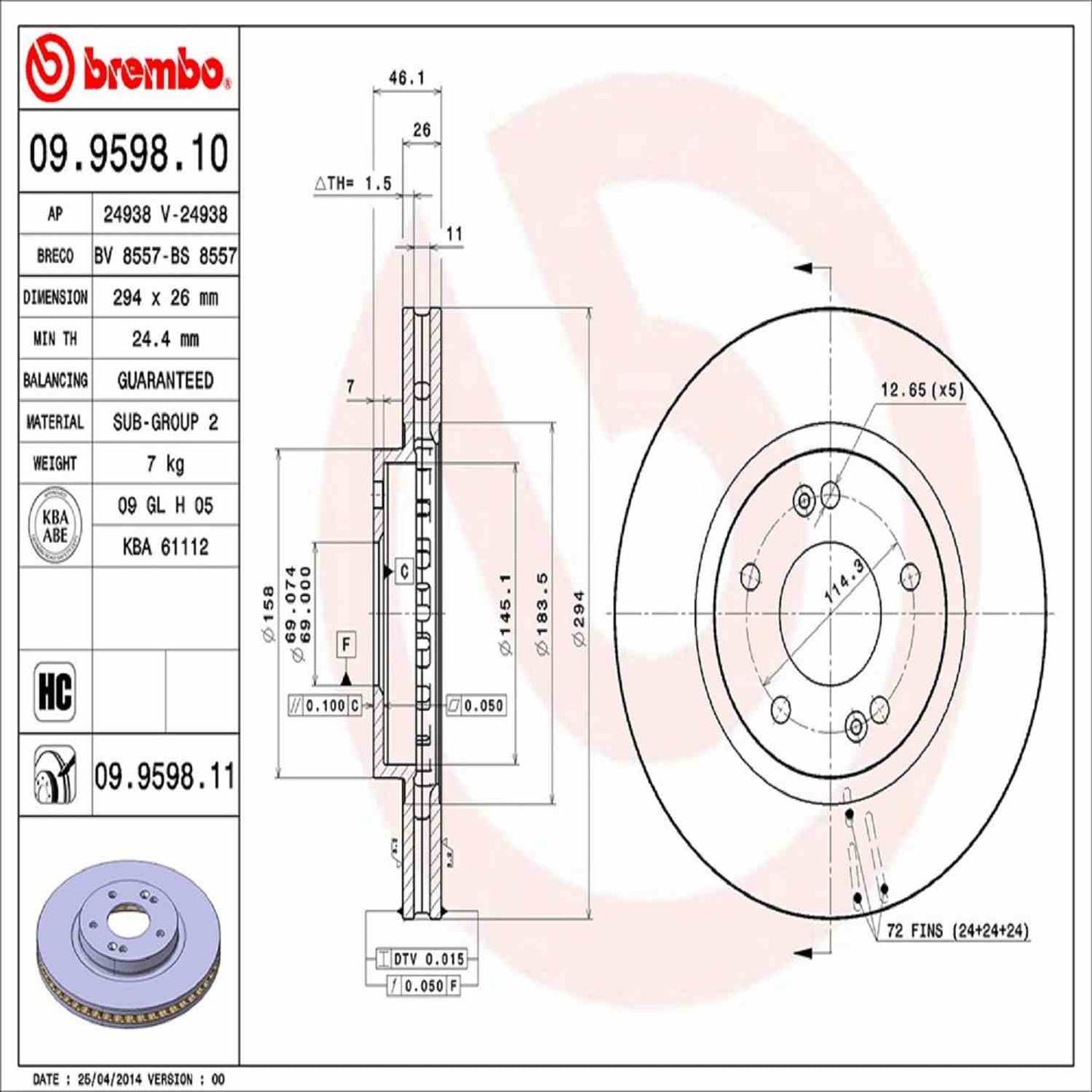 Brembo Disc Brake Rotor 09.9598.11