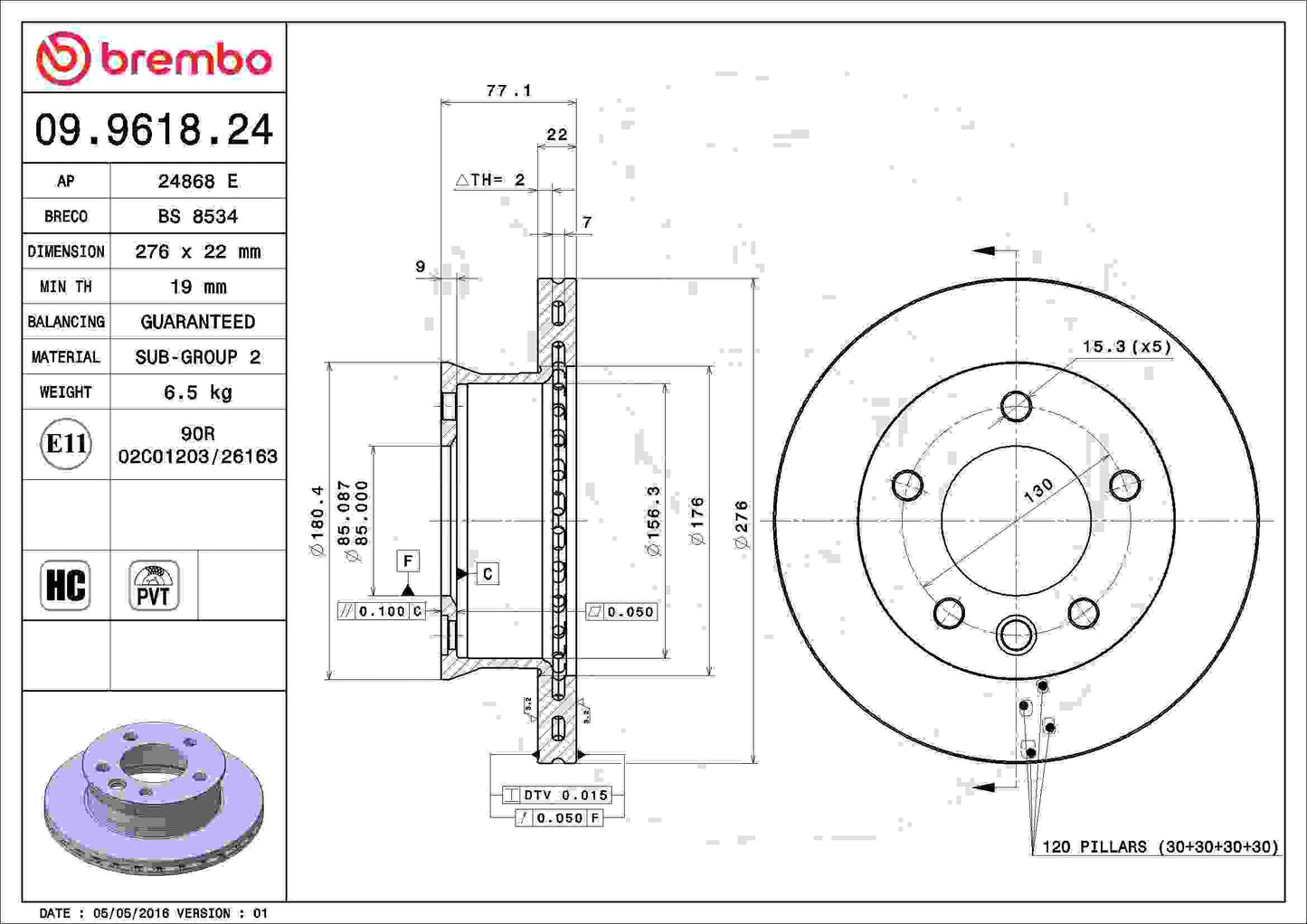 Brembo Disc Brake Rotor 09.9618.24
