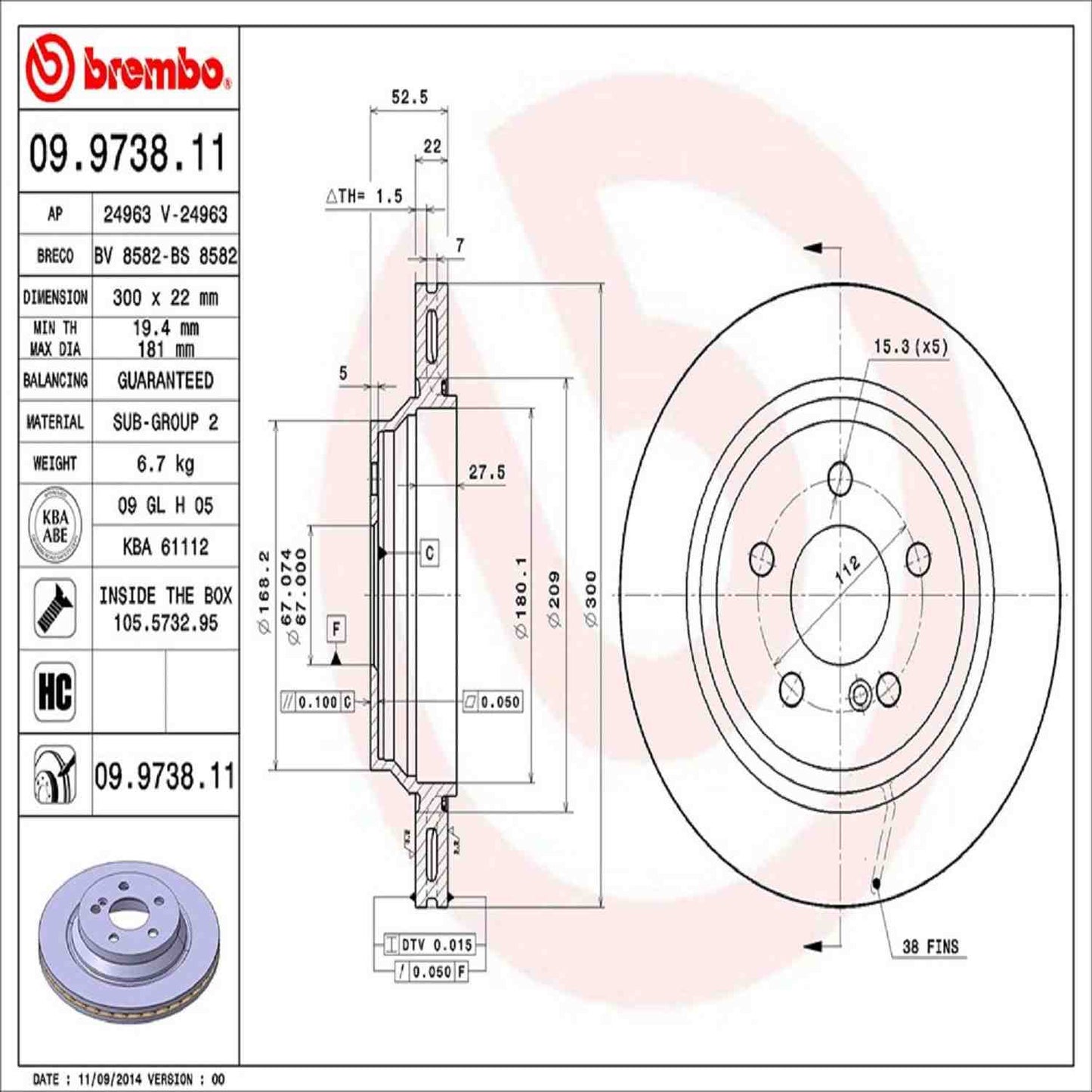 Brembo Disc Brake Rotor 09.9738.11