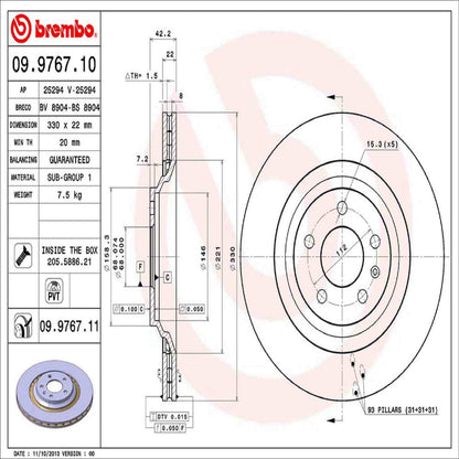 Brembo OE Brembo 07-11 Audi S6 Rear Premium UV Coated OE Equivalent Rotor 09.9767.11