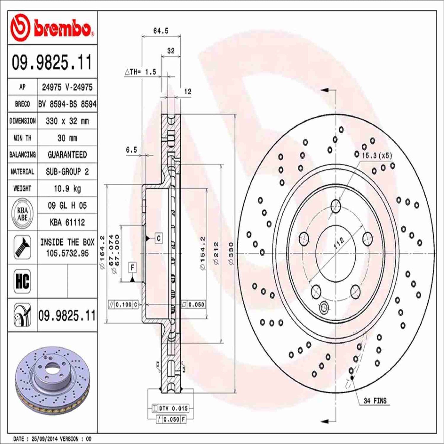Brembo Disc Brake Rotor 09.9825.11