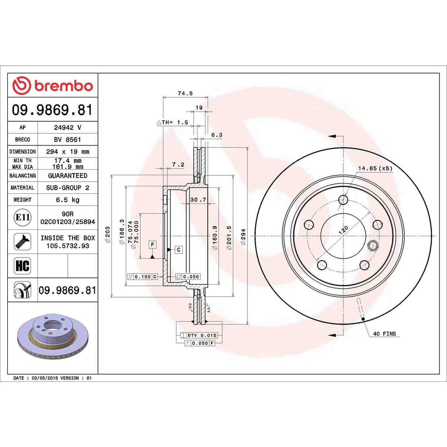 Brembo Disc Brake Rotor 09.9869.81