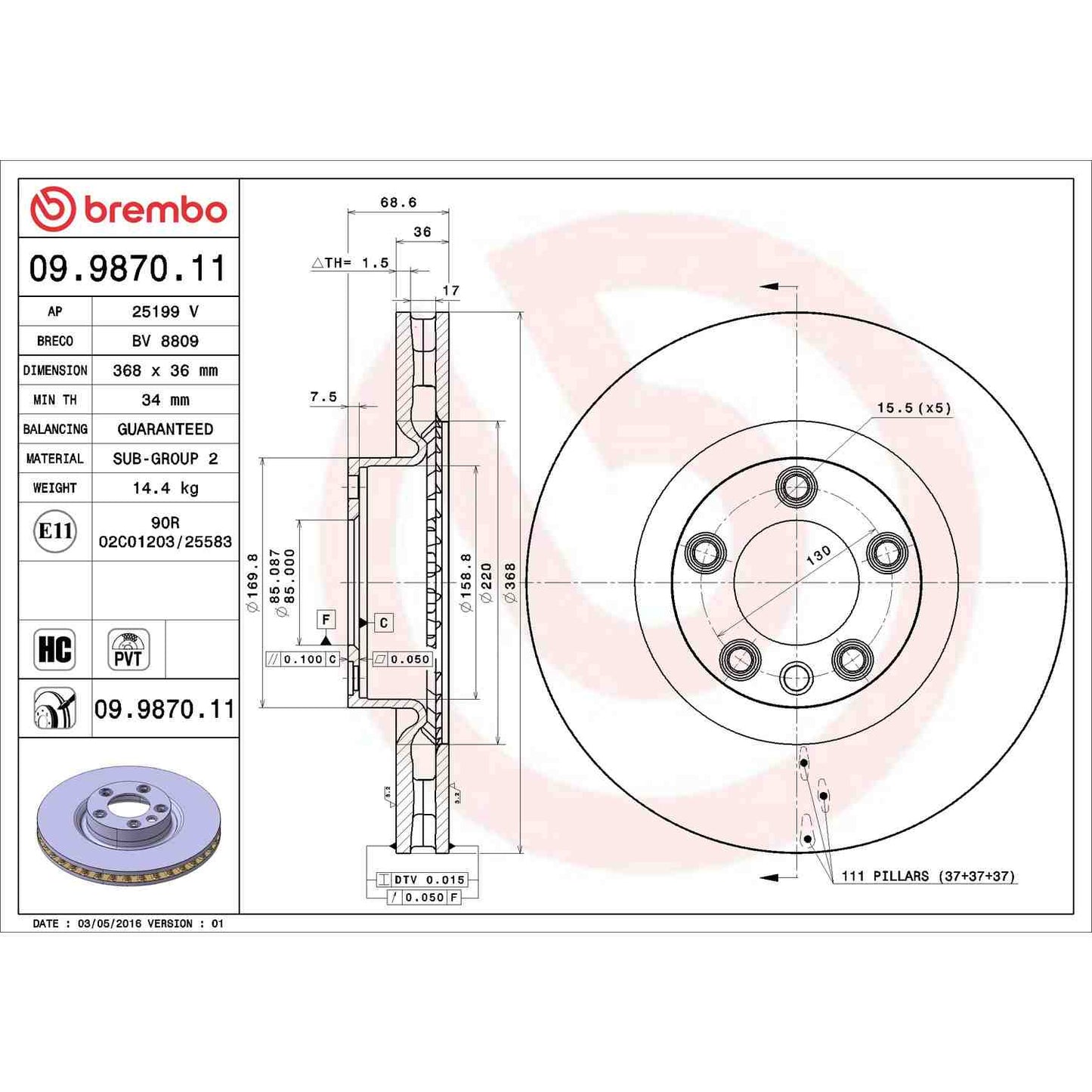 Brembo Disc Brake Rotor 09.9870.11