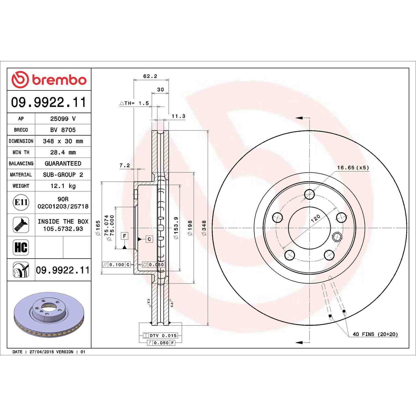 Brembo Disc Brake Rotor 09.9922.11