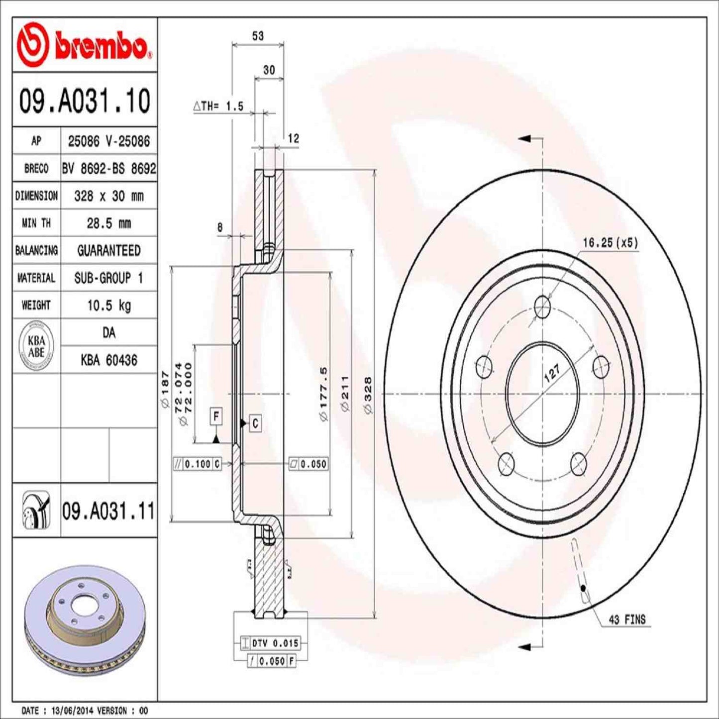 Brembo Disc Brake Rotor 09.A031.11