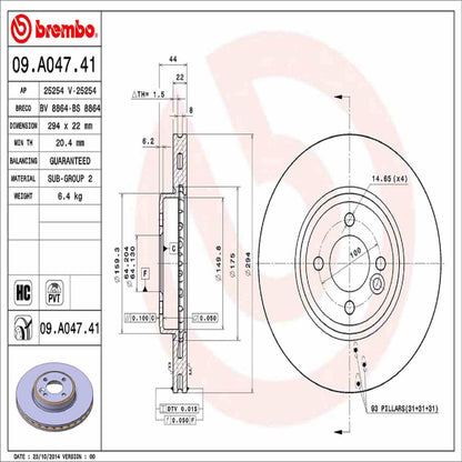Brembo OE Brembo 05-07 Mini Cooper Front Premium UV Coated OE Equivalent Rotor 09.A047.41