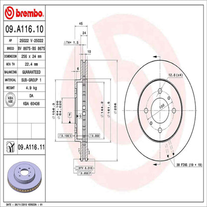 Brembo OE Brembo 02-06 Mitsubishi Lancer/99-02 Mirage Front Premium UV Coated OE Equivalent Rotor 09.A116.11