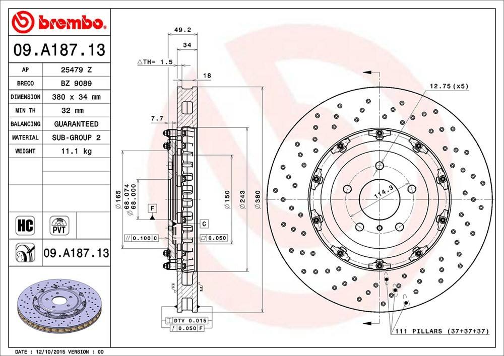 Brembo OE Brembo 09-11 Nissan GT-R Front Premium OE Equivalent Rotor 09.A187.13