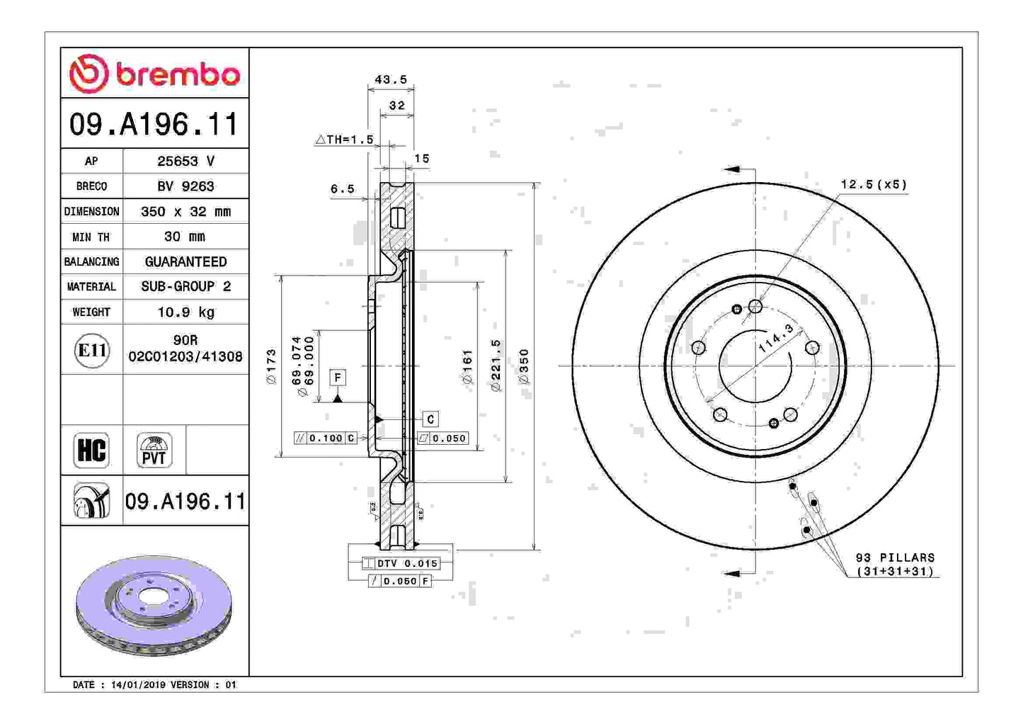 Brembo Disc Brake Rotor 09.A196.11