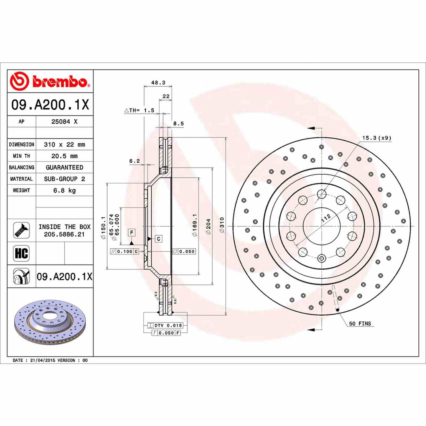 Brembo Disc Brake Rotor 09.A200.1X
