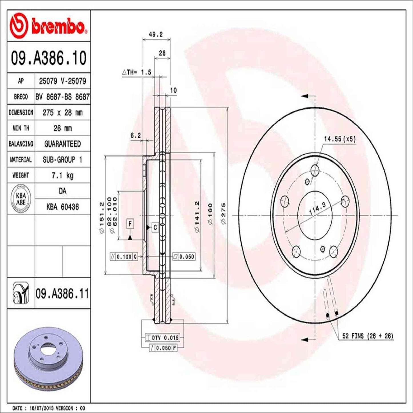 Brembo Disc Brake Rotor 09.A386.11