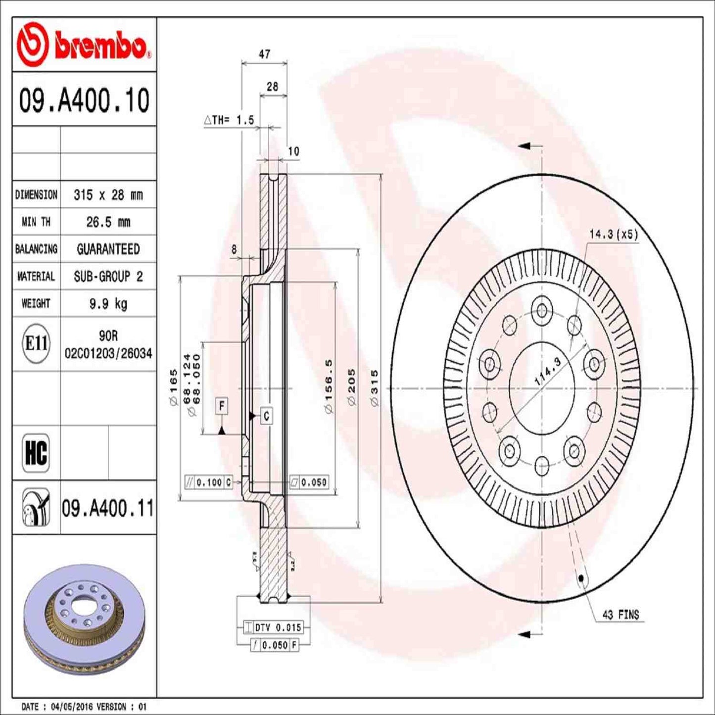 Brembo Disc Brake Rotor 09.A400.11