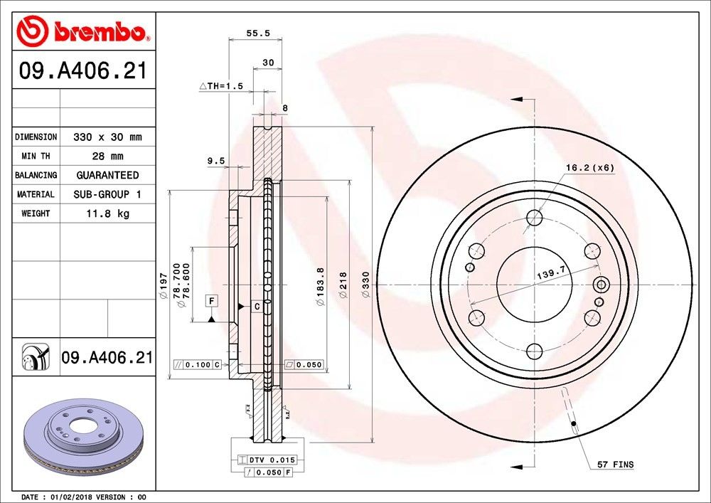 Brembo OE Brembo 15-19 Cadillac Escalade/Tahoe Front Premium UV Coated OE Equivalent Rotor 09.A406.21