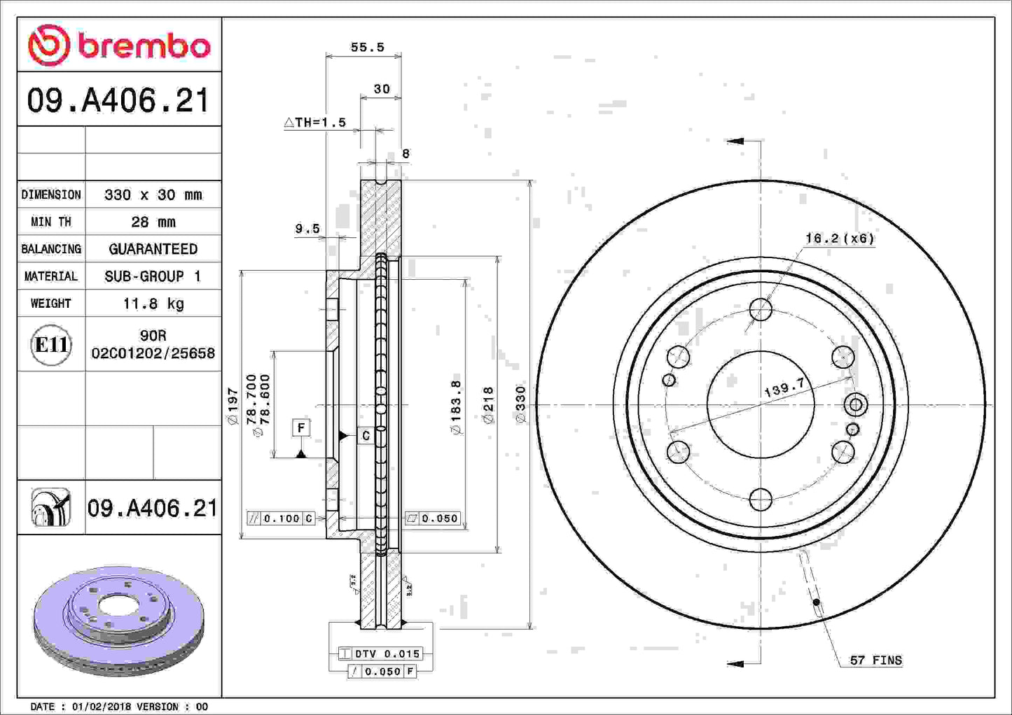 Brembo OE Brembo 15-19 Cadillac Escalade/Tahoe Front Premium UV Coated OE Equivalent Rotor 09.A406.21