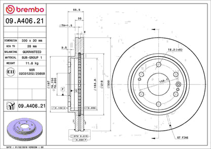Brembo OE Brembo 15-19 Cadillac Escalade/Tahoe Front Premium UV Coated OE Equivalent Rotor 09.A406.21
