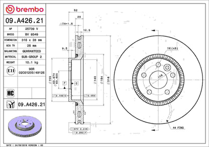 Brembo OE Brembo 07-08 Infiniti G35/08-13 Infiniti G37/14-15 Infiniti Q60 Rear UV Coated Rotor 09.A426.21
