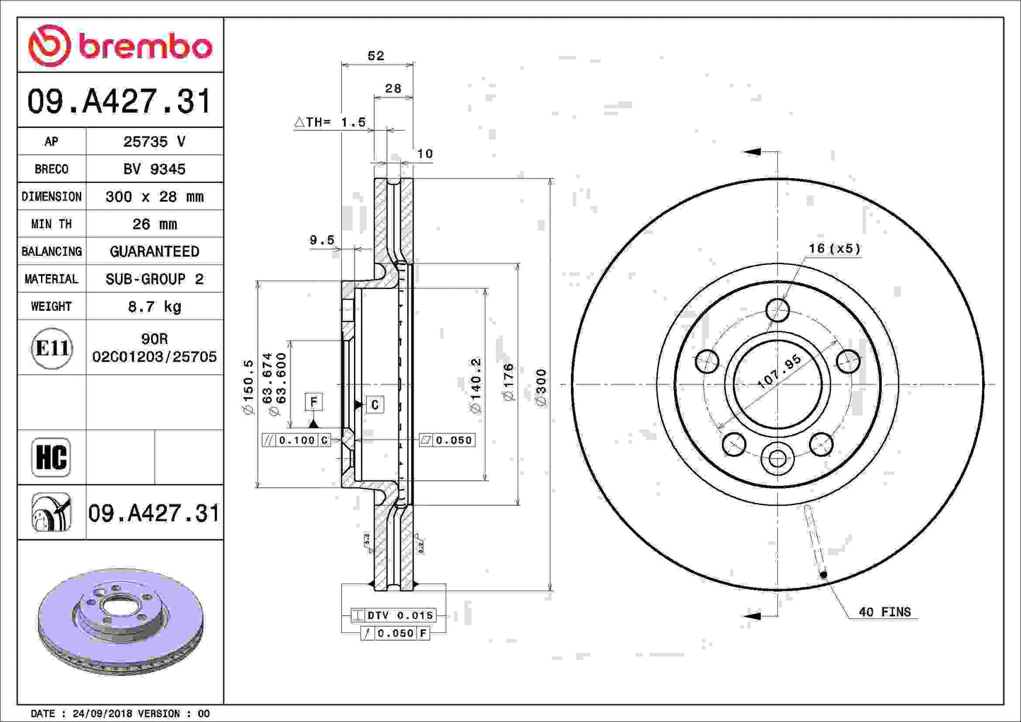 Brembo OE Brembo 07-17 Lexus LS460/18-22 LS500/LS500h/08-16 LS600h Front UV Coated Rotor 09.A427.31