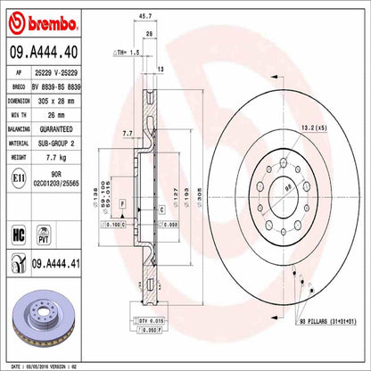 Brembo OE Brembo 14-20 Fiat 500L Front Premium UV Coated OE Equivalent Rotor 09.A444.41