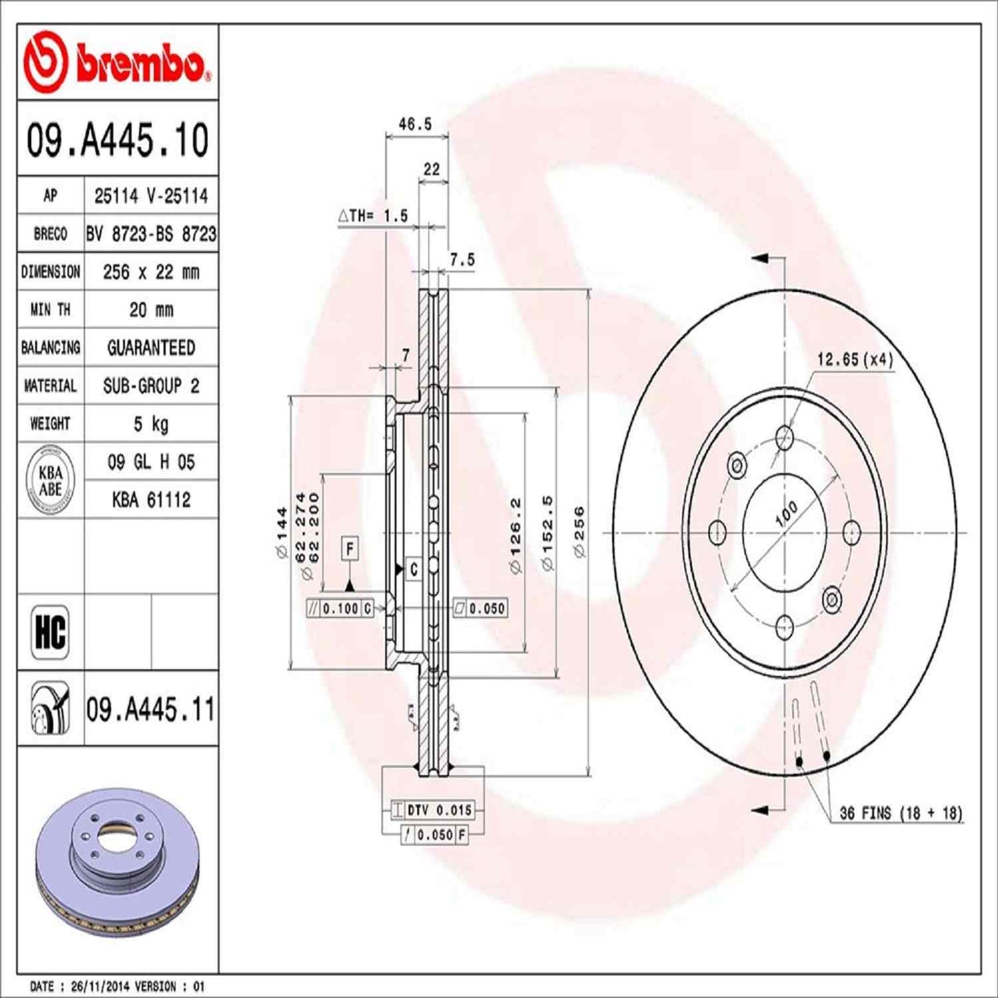 Brembo Disc Brake Rotor 09.A445.11