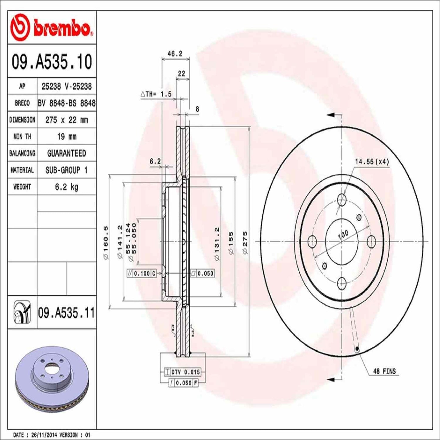 Brembo Disc Brake Rotor 09.A535.11