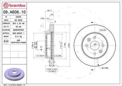 Brembo OE Brembo 03-05 Kia Rio Front Premium OE Equivalent Rotor 09.A606.10