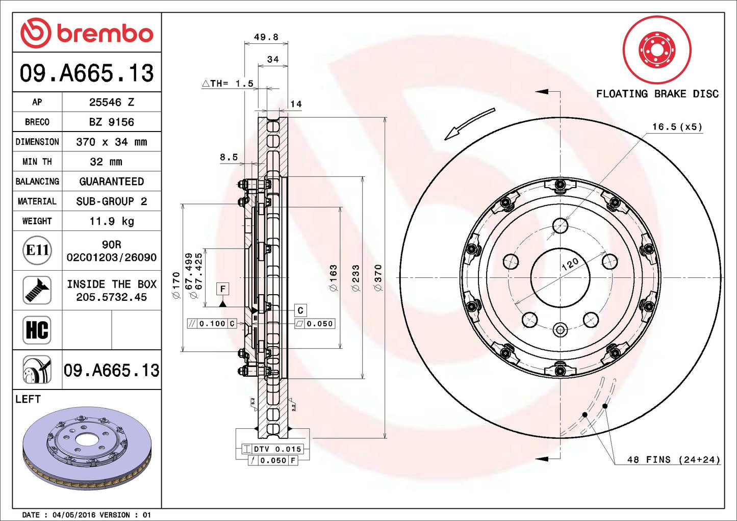 Brembo Disc Brake Rotor 09.A665.13