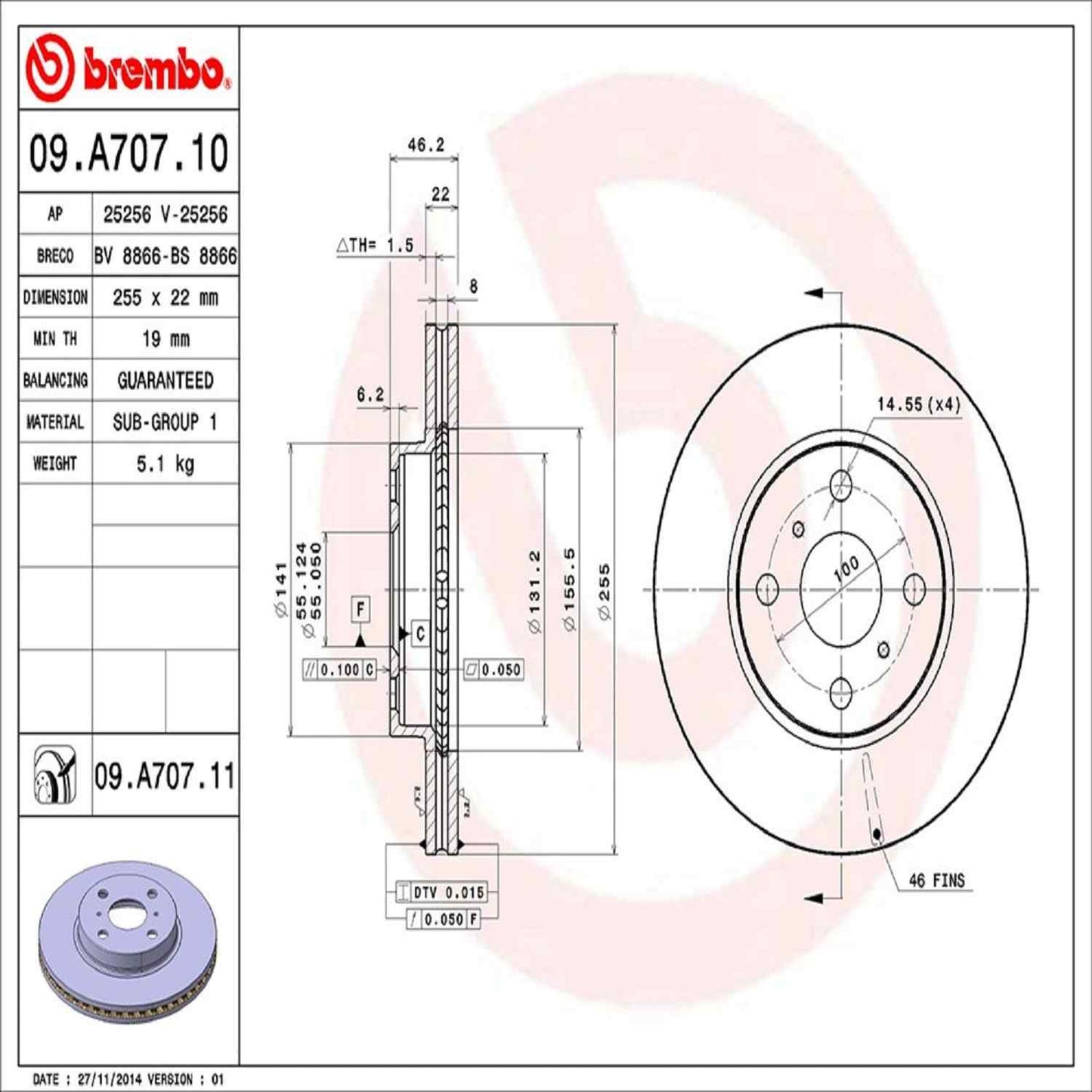 Brembo Disc Brake Rotor 09.A707.11