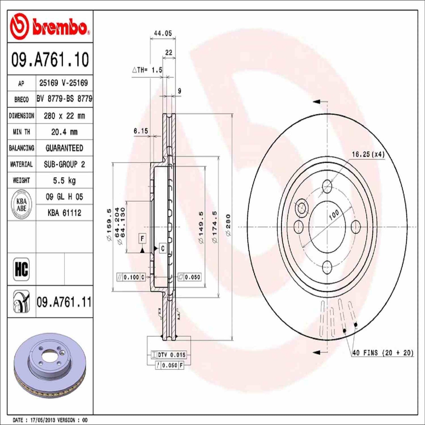Brembo Disc Brake Rotor 09.A761.11