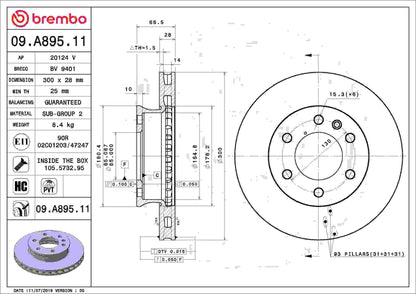 Brembo OE Brembo 19-20 Mercedes-Benz Sprinter 1500/Sprinter 2500 Front Premium UV Coated OE Equivalent Rotor 09.A895.11