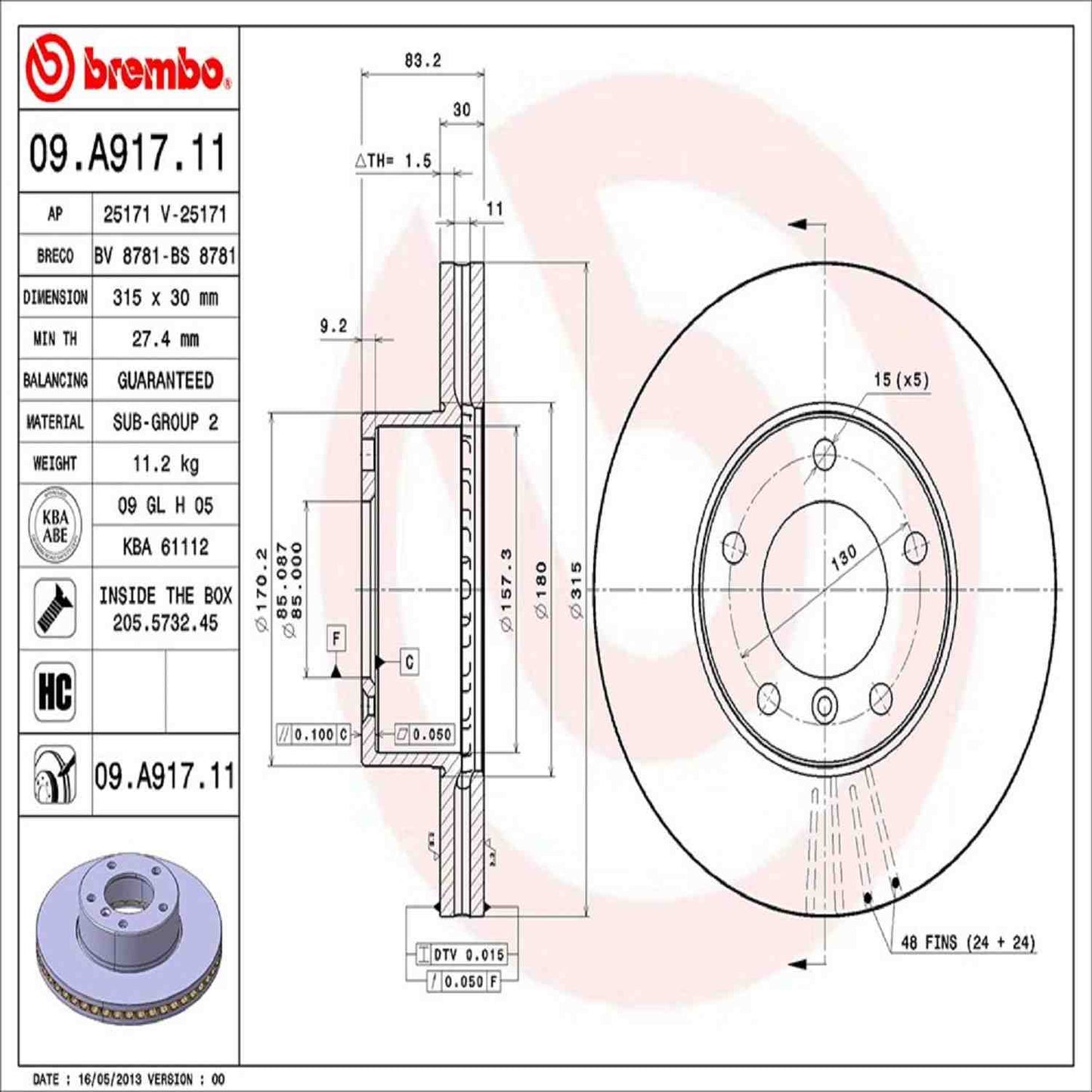 Brembo Disc Brake Rotor 09.A917.11
