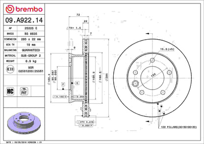 Brembo OE Brembo 03-06 Dodge Sprinter 2500 Front Premium OE Equivalent Rotor 09.A922.14