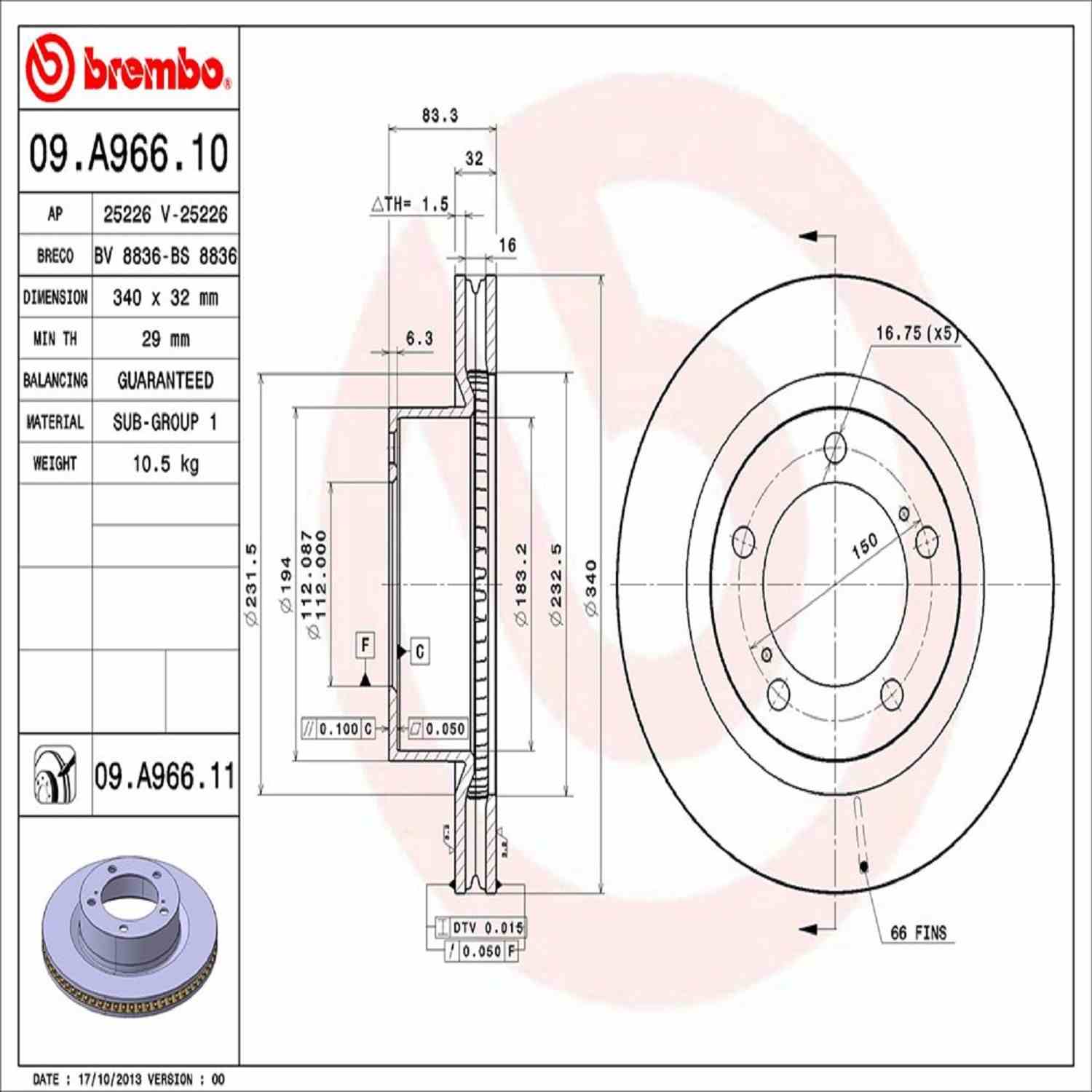 Brembo Disc Brake Rotor 09.A966.11