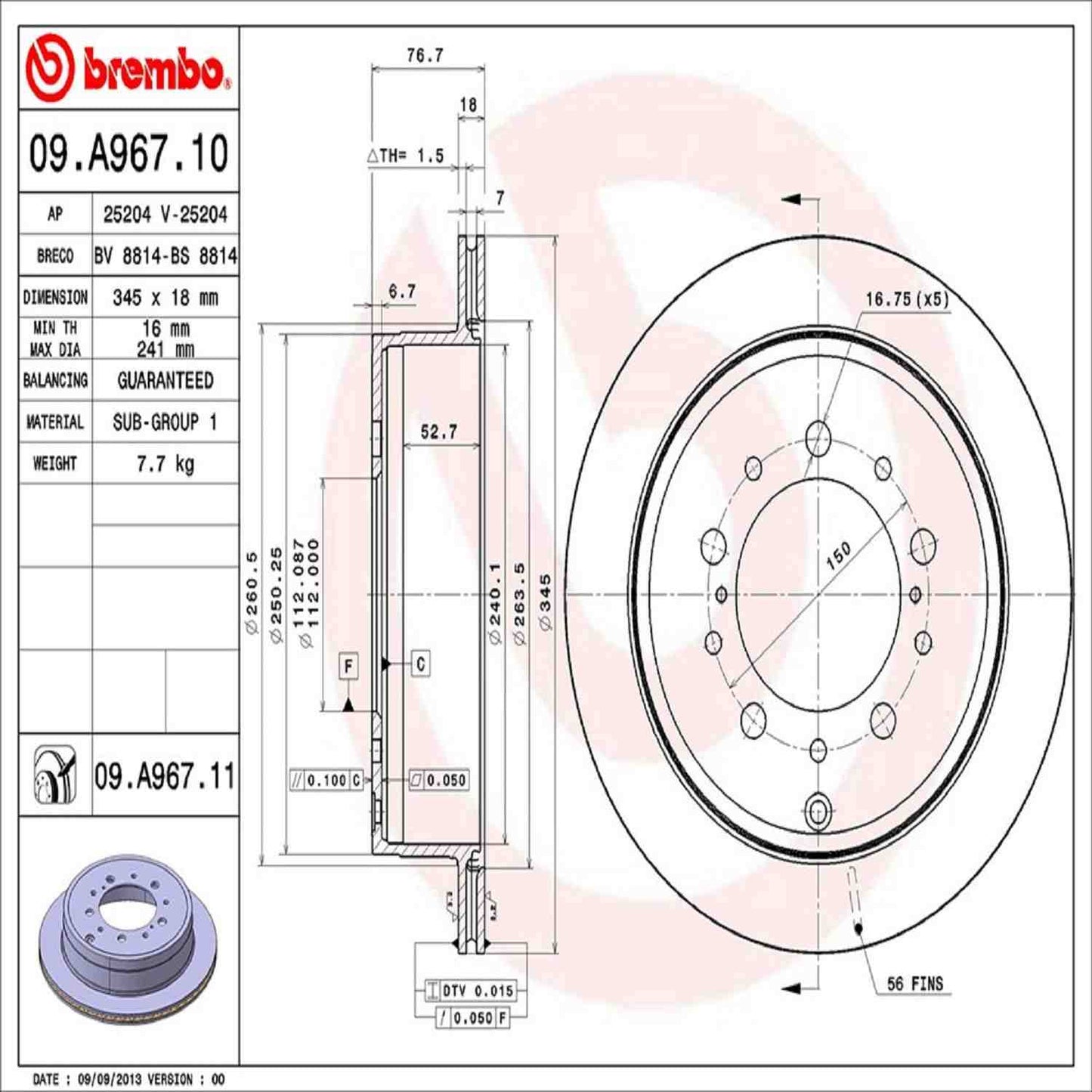 Brembo Disc Brake Rotor 09.A967.11