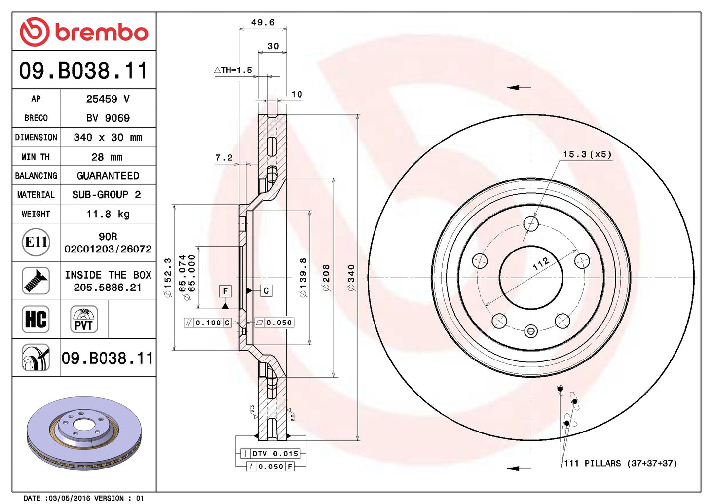 Brembo Disc Brake Rotor 09.B038.11