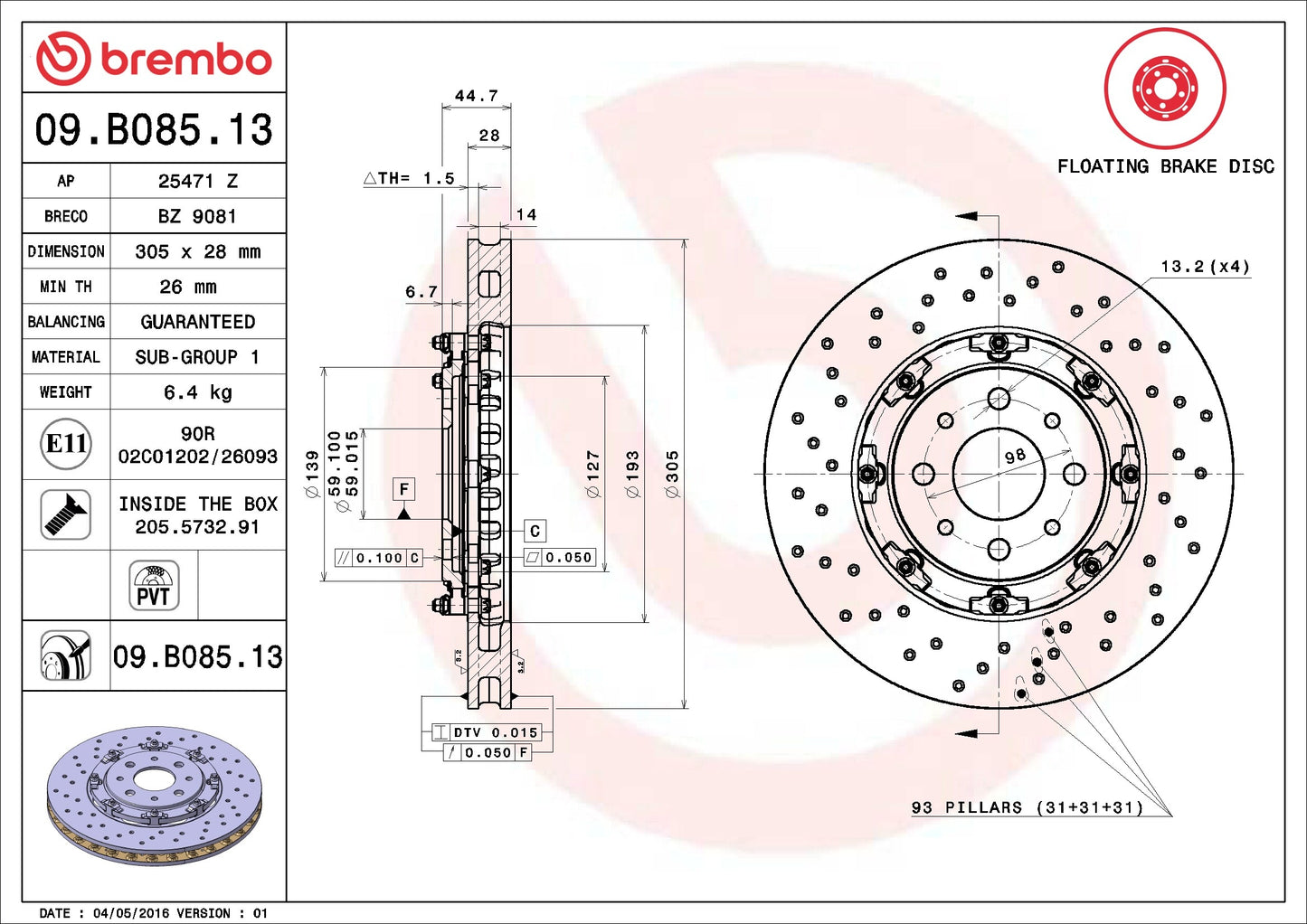 Brembo Disc Brake Rotor 09.B085.13